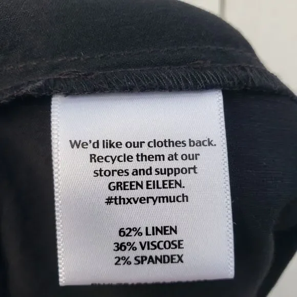 $228 Eileen Fisher Black LINEN Blend Straight Trouser Pants W/ Tab Petite Sz 12P